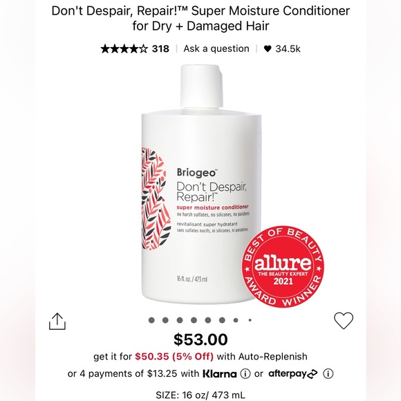 Breogio Don’t despair, repair! Super moisture conditioner for dry damaged hair - Picture 1 of 3